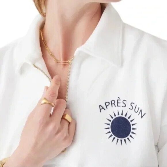 J. Crew Après Sun Half-Zip Graphic White Sweatshirt Size Small 100% Cotton. 20 - Picture 1 of 9